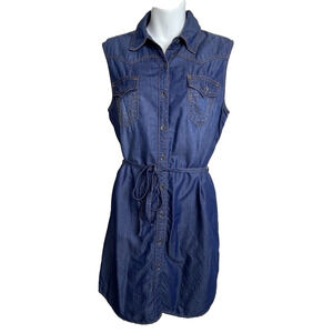 True Religion Heather Denim Shirt Dress‎ Size M – Sleeveless Belted Blue Casual